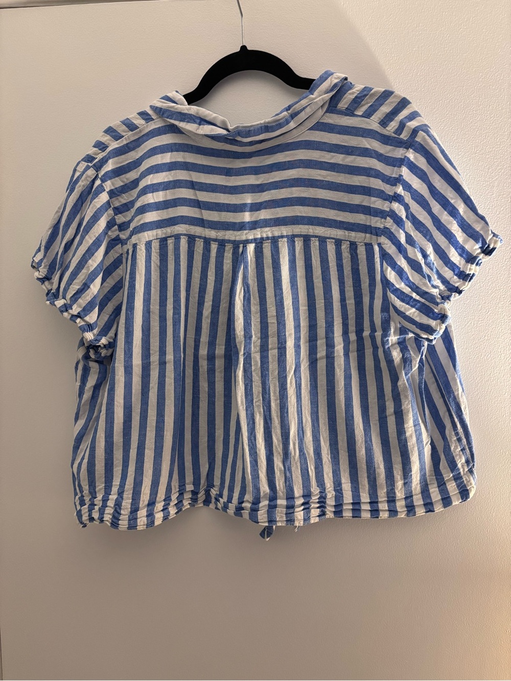 Ava & Viv Blue & White Vertical Stripe Button-Tie Short Sleeve Top - Picture 2 of 4